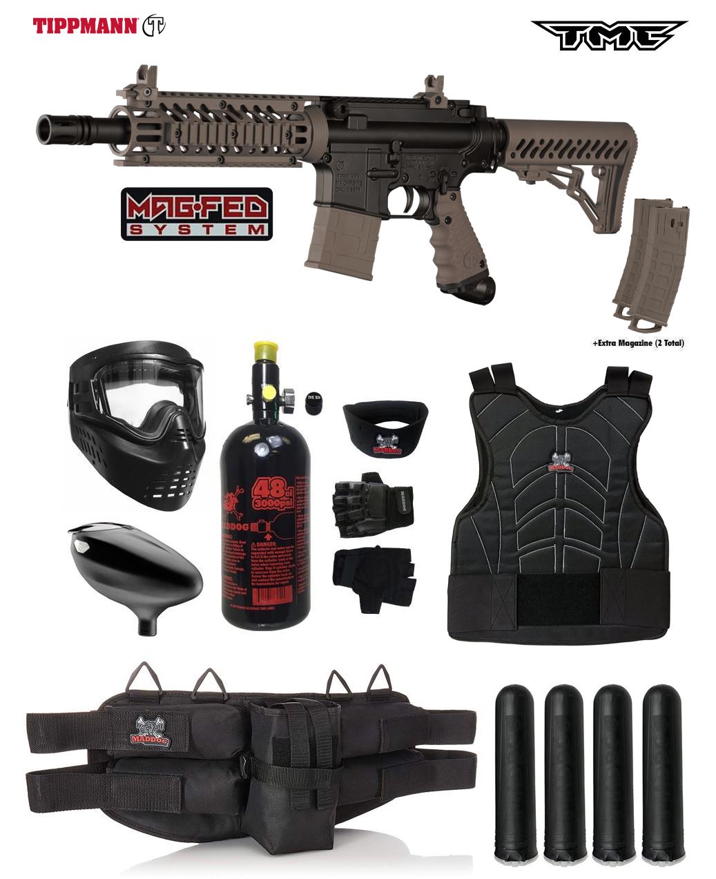 Tippmann TMC MAGFED Starter Protective HPA Paintball Gun Package