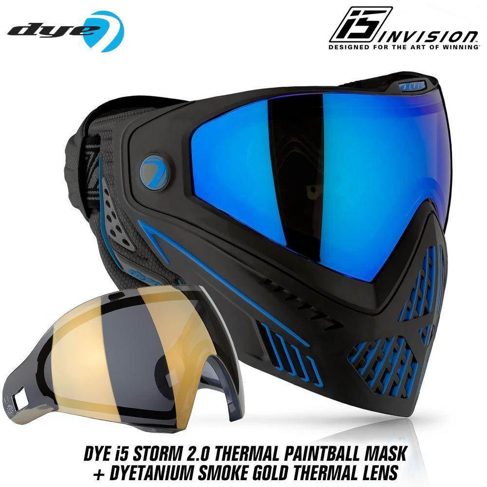 Dye I5 Thermal Paintball Mask Goggles with GSR Pro Strap - Storm 2.0 Black / Blue - PaintballDeals.com