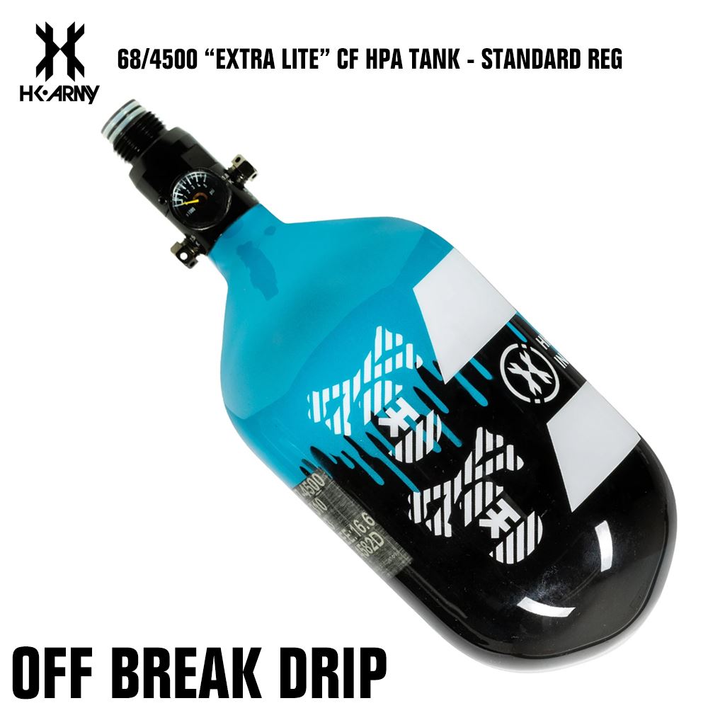 HK Army 68/4500 "Extra Lite" Compressed Air HPA Paintball Tank with Standard Reg - Off Break Drip