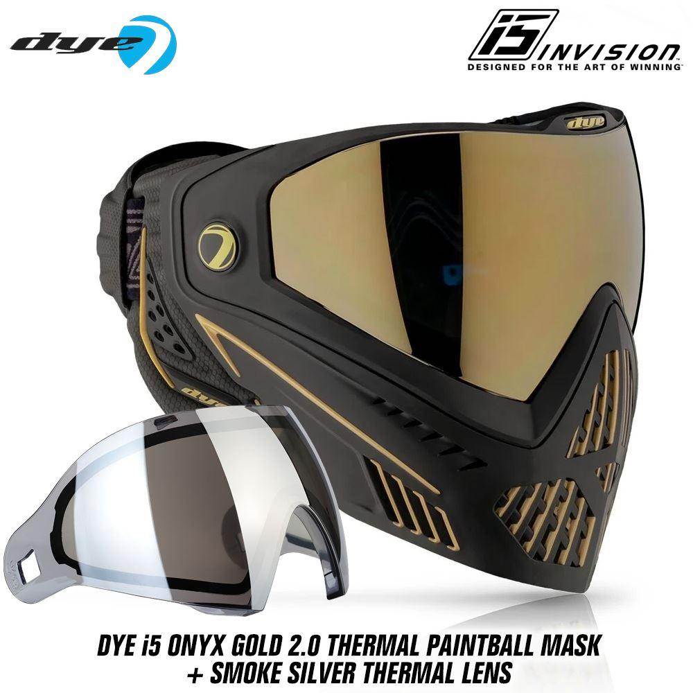 Dye I5 Thermal Paintball Mask Goggles with GSR Pro Strap - Onyx Gold 2.0 Black / Gold - PaintballDeals.com