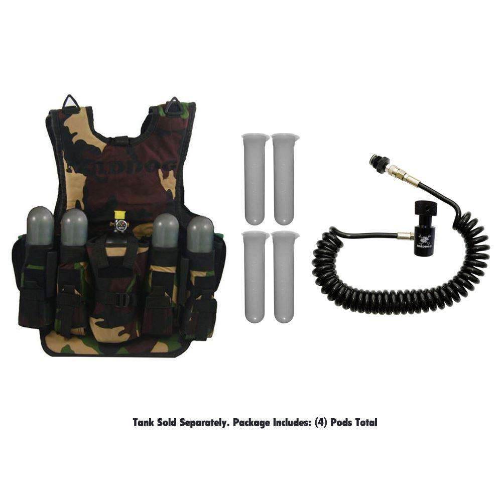 Maddog Tactical Camo Vest with Pods & Standard Remote Coil Paintball Package