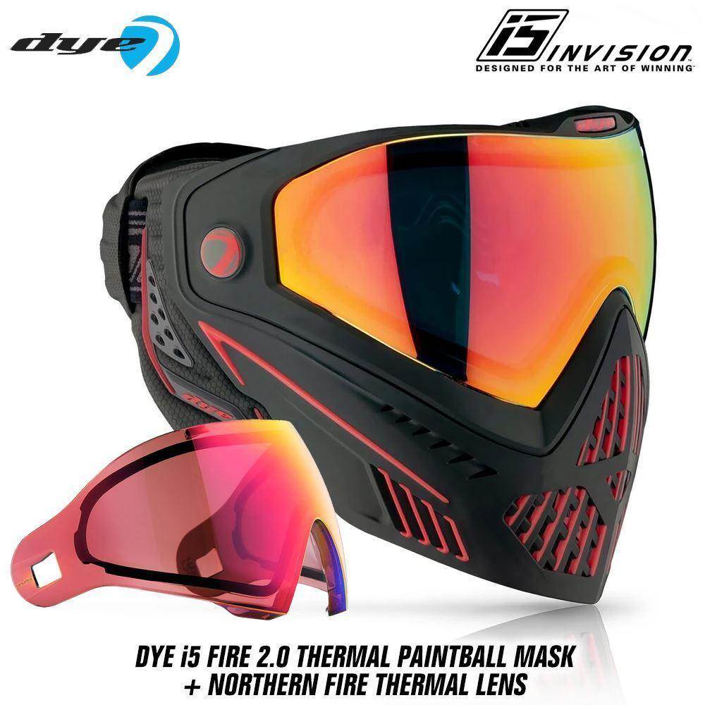 Dye I5 Thermal Paintball Mask Goggles with GSR Pro Strap - Fire 2.0 Black / Red - PaintballDeals.com