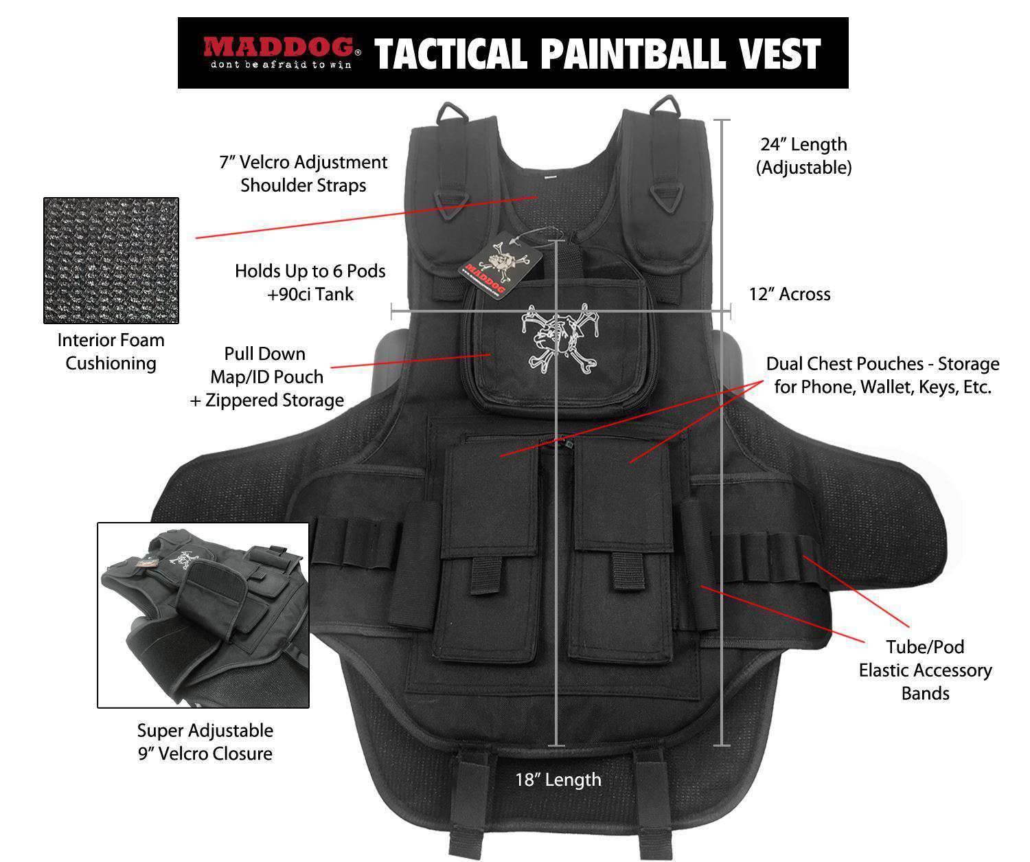 CLEARANCE - Maddog Tactical Paintball Vest - Black - OPEN BOX
