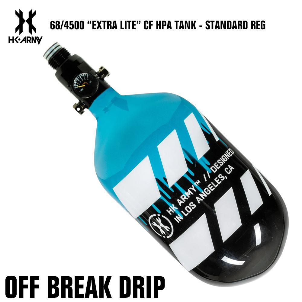 HK Army 68/4500 "Extra Lite" Compressed Air HPA Paintball Tank with Standard Reg - Off Break Drip