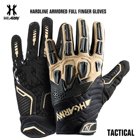 HK Army Full Finger Hardline Armored Paintball Gloves - Tactical Black / Tan