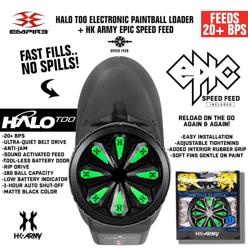 Empire Halo Too Electronic Paintball Loader with HK Army Epic Speed Feed - 20+ BPS