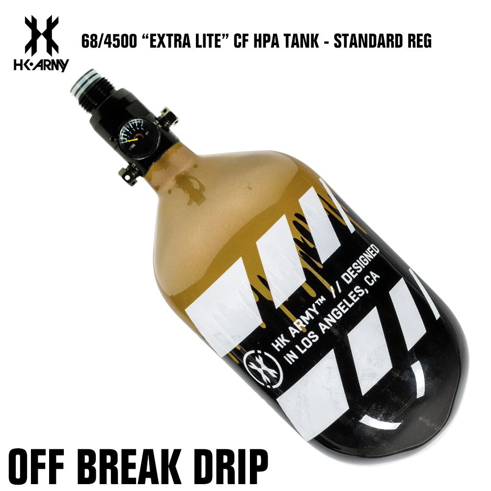 HK Army 68/4500 "Extra Lite" Compressed Air HPA Paintball Tank with Standard Reg - Off Break Drip
