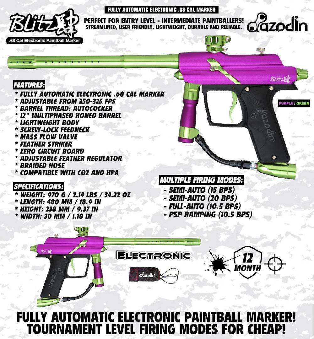 Maddog Azodin Blitz 4 Silver HPA Paintball Gun Marker Starter Package