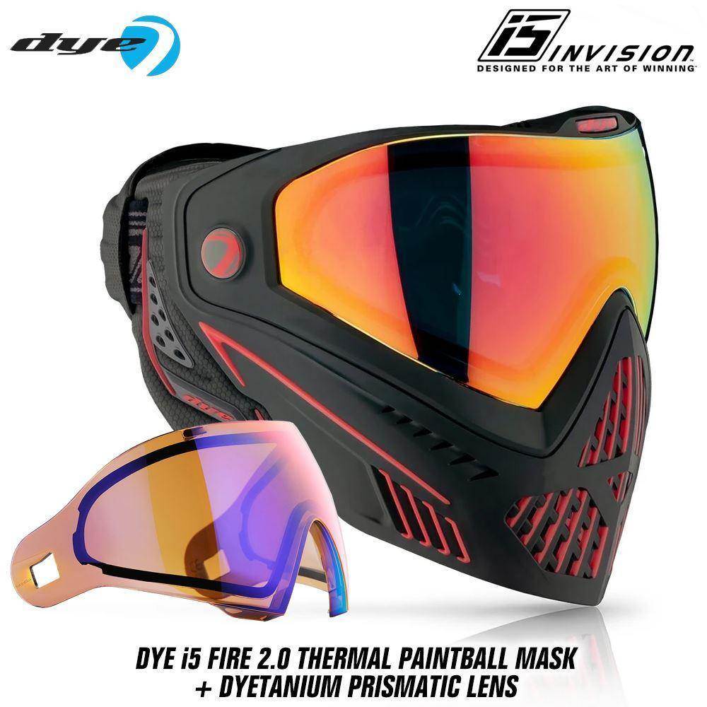 Dye I5 Thermal Paintball Mask Goggles with GSR Pro Strap - Fire 2.0 Black / Red - PaintballDeals.com