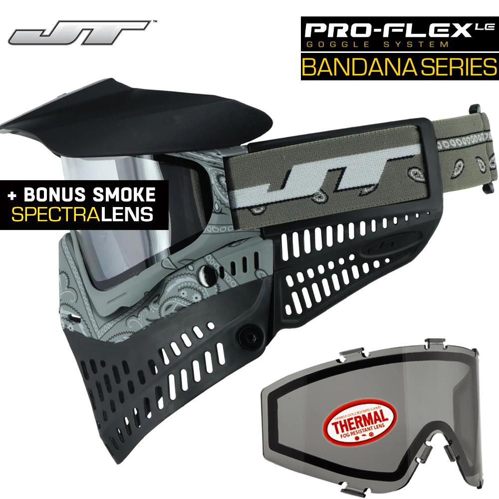 JT Proflex Thermal Anti-Fog Paintball Mask Goggles - LE Bandana Gray w/ Clear & Smoke Lenses