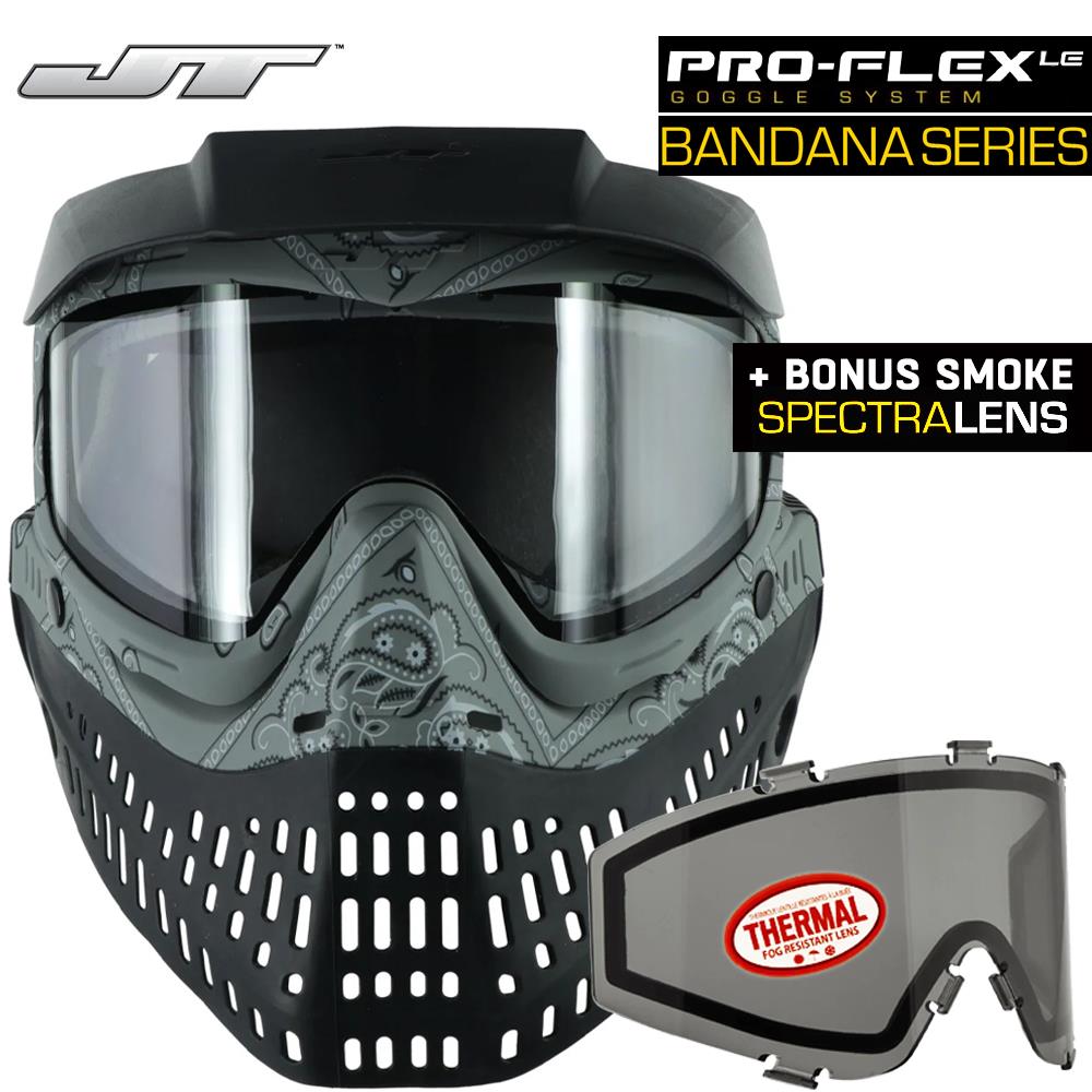 JT Proflex Thermal Anti-Fog Paintball Mask Goggles - LE Bandana Gray w/ Clear & Smoke Lenses