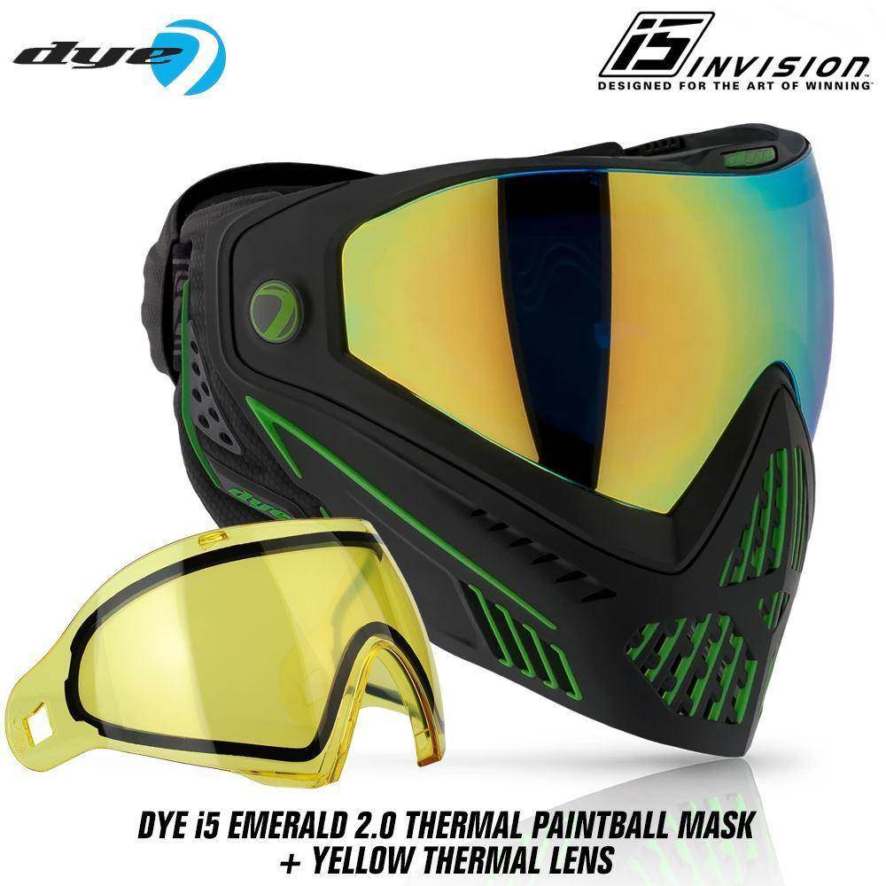 Dye I5 Thermal Paintball Mask Goggles with GSR Pro Strap - Emerald 2.0 Black / Lime - PaintballDeals.com