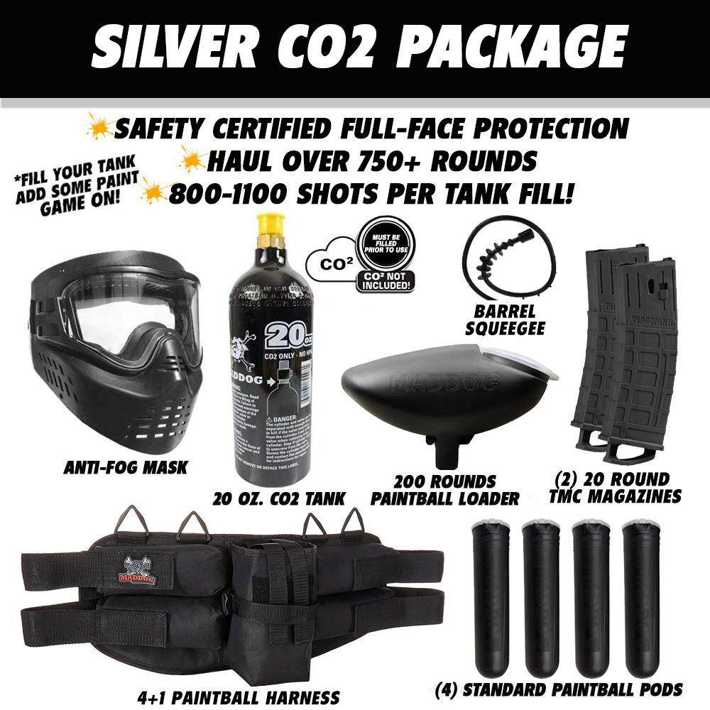 Maddog Tippmann TMC MAGFED Silver Paintball Gun Starter Package - PaintballDeals.com
