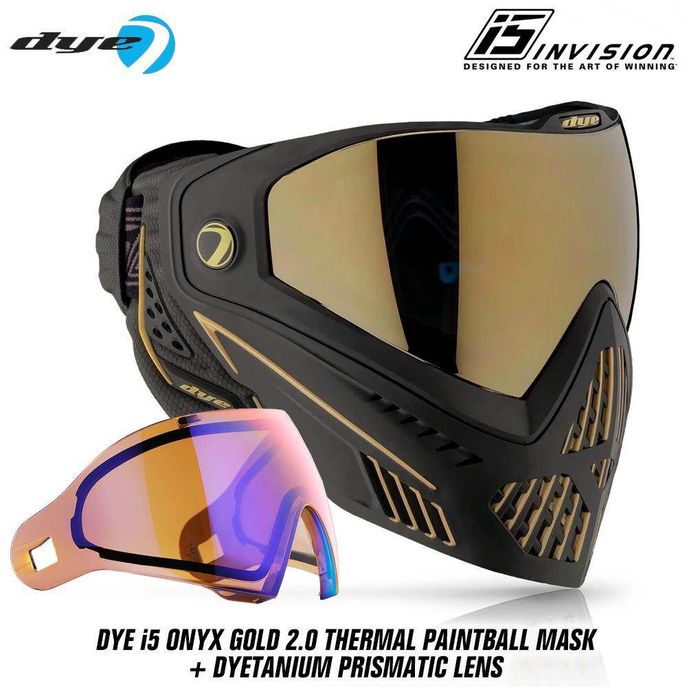 Dye I5 Thermal Paintball Mask Goggles with GSR Pro Strap - Onyx Gold 2.0 Black / Gold - PaintballDeals.com