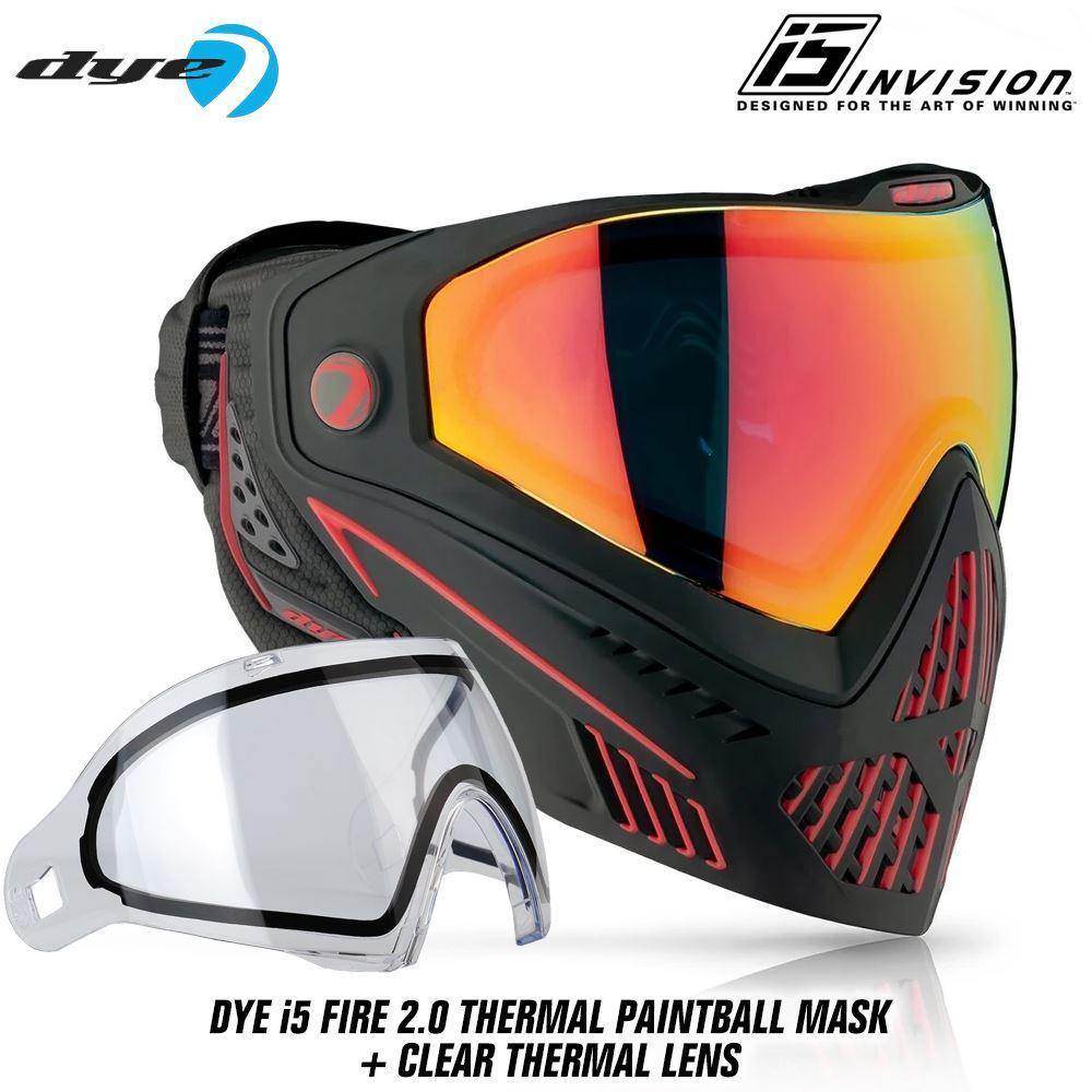 Dye I5 Thermal Paintball Mask Goggles with GSR Pro Strap - Fire 2.0 Black / Red - PaintballDeals.com
