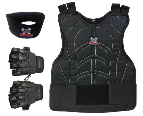 Maddog Padded Airsoft Paintball Chest Protector, Tactical Half Finger Glove, & Neck Protector Combo Package