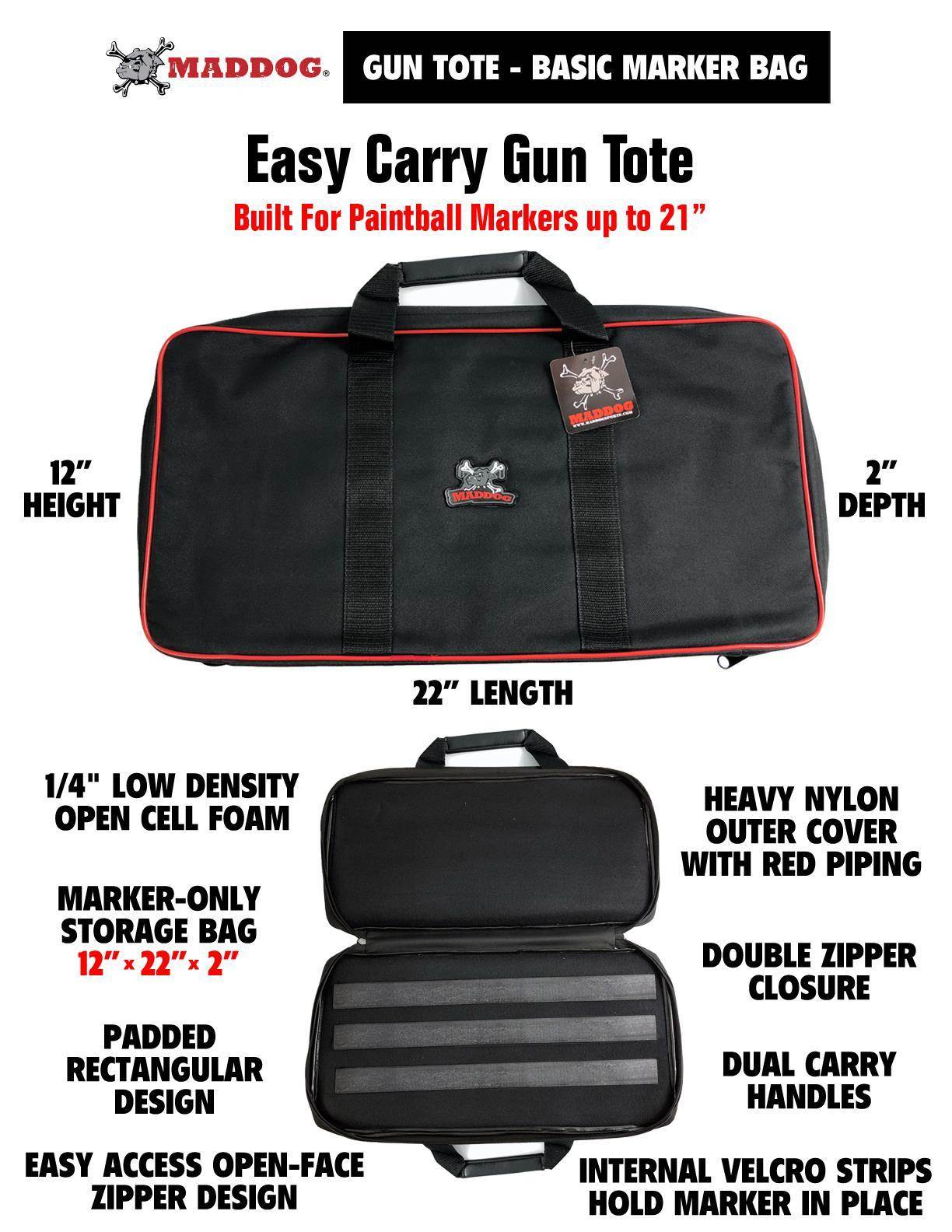 Maddog Small Padded Paintball Marker Gun Tote Case - Black