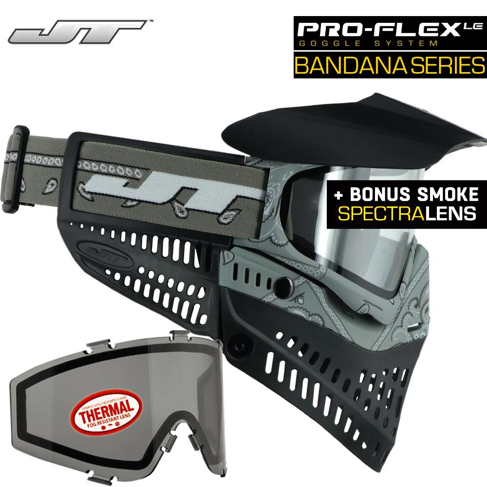 JT Proflex Thermal Anti-Fog Paintball Mask Goggles - LE Bandana Gray w/ Clear & Smoke Lenses