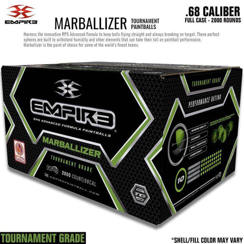 Empire Marballizer .68 Caliber Paintballs - Clear Blue Swirl Shell / Yellow Fill - Full Case 2,000 Rounds - PaintballDeals.com