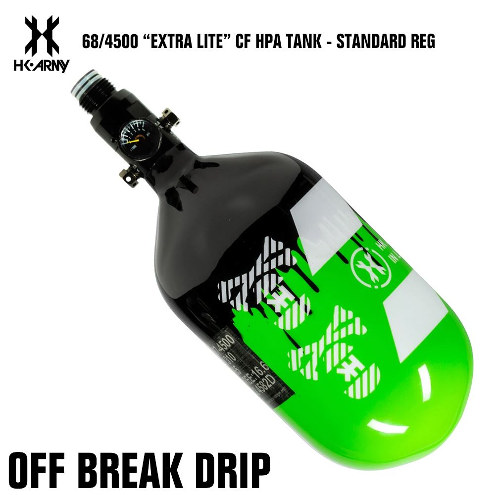 HK Army 68/4500 "Extra Lite" Compressed Air HPA Paintball Tank with Standard Reg - Off Break Drip
