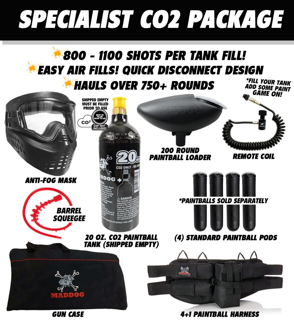 Maddog GoG eNMEy Paintball Gun Marker Specialist CO2 Starter Package