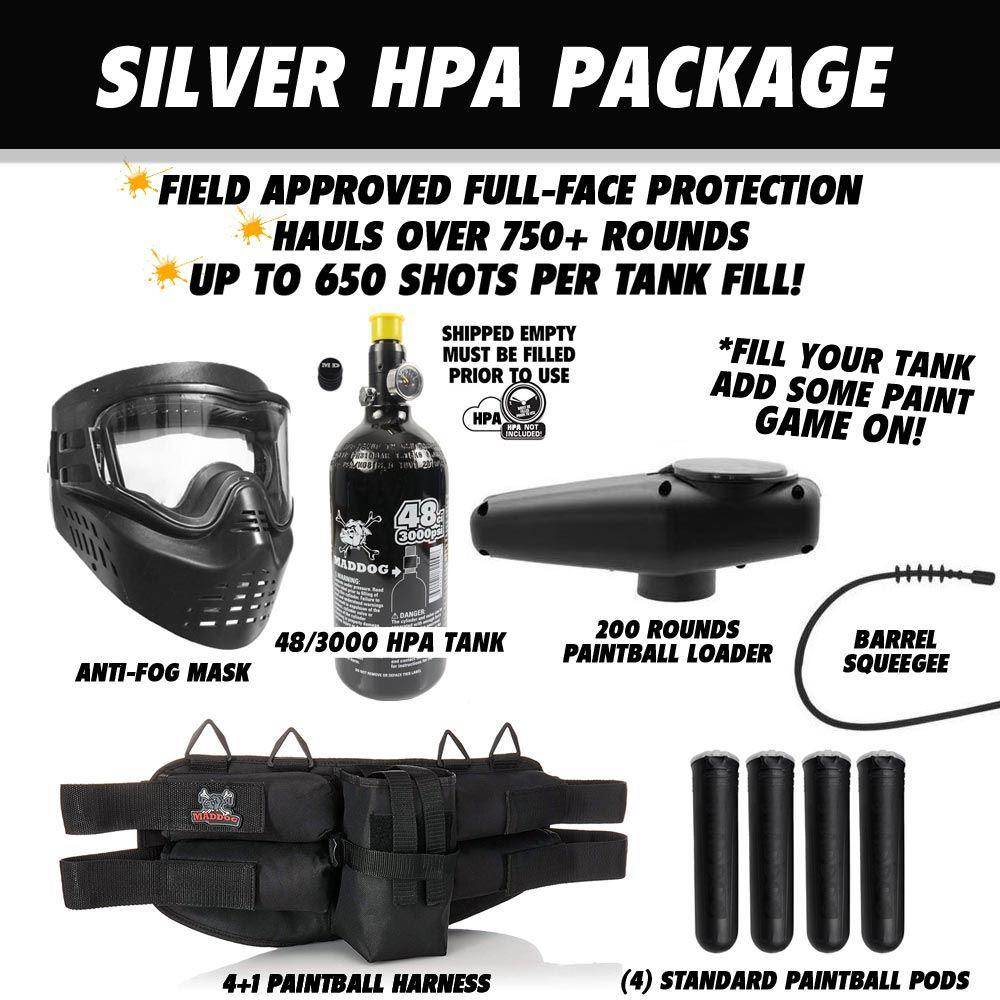 Maddog Tippmann A-5 Silver HPA Paintball Gun Marker Starter Package