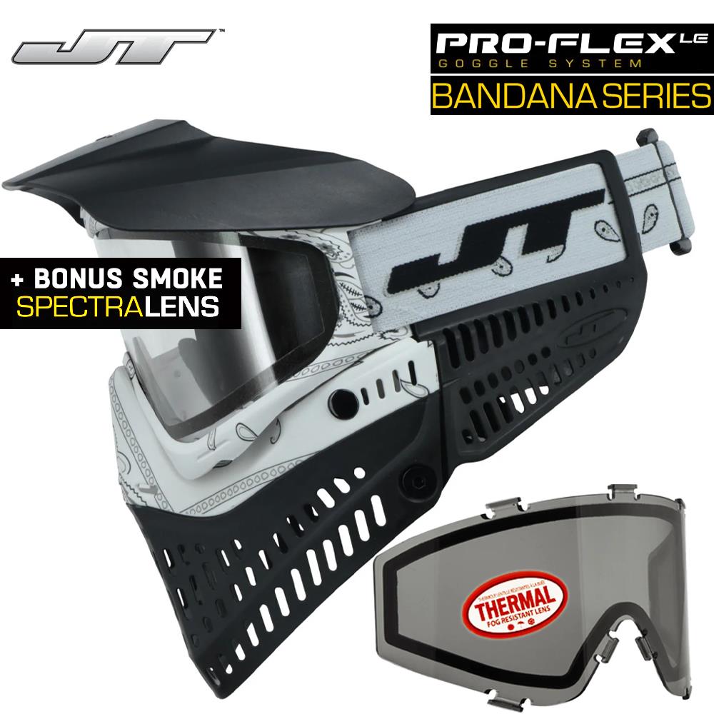 JT Proflex Thermal Anti-Fog Paintball Mask Goggles - LE Bandana Series w/ Clear & Smoke Lenses