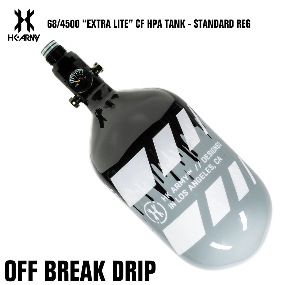 HK Army 68/4500 "Extra Lite" Compressed Air HPA Paintball Tank with Standard Reg - Off Break Drip