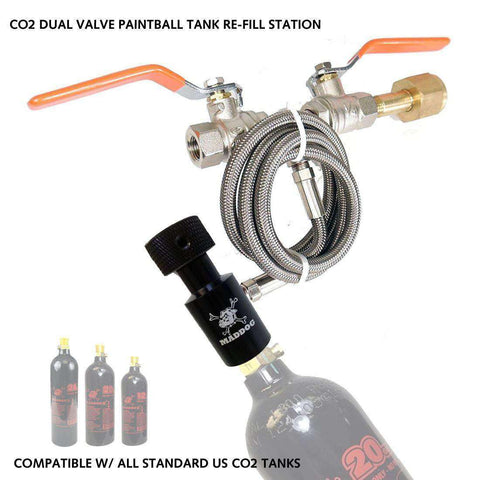 Maddog Paintball CO2 Fill Station, CO2 Dual Valve Bottle Refill Station for 12oz, 16oz, 20oz, + CO2 Tanks