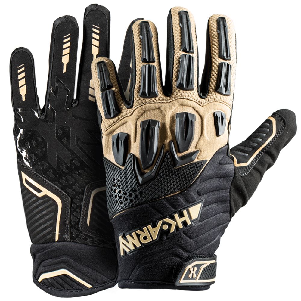 HK Army Full Finger Hardline Armored Paintball Gloves - Tactical Black / Tan