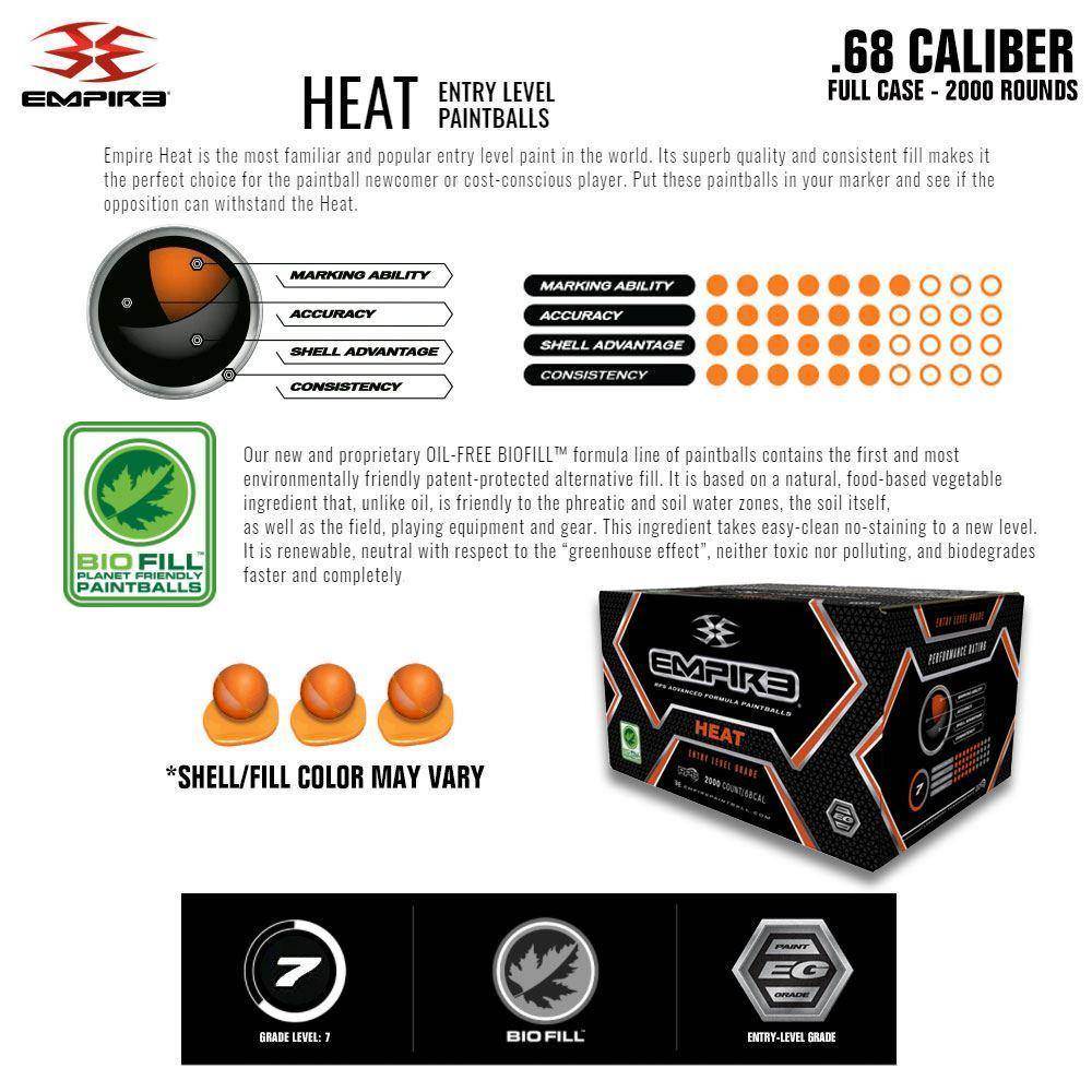 Empire Heat .68 Caliber Paintballs - Orange Shell / Orange Fill - PaintballDeals.com