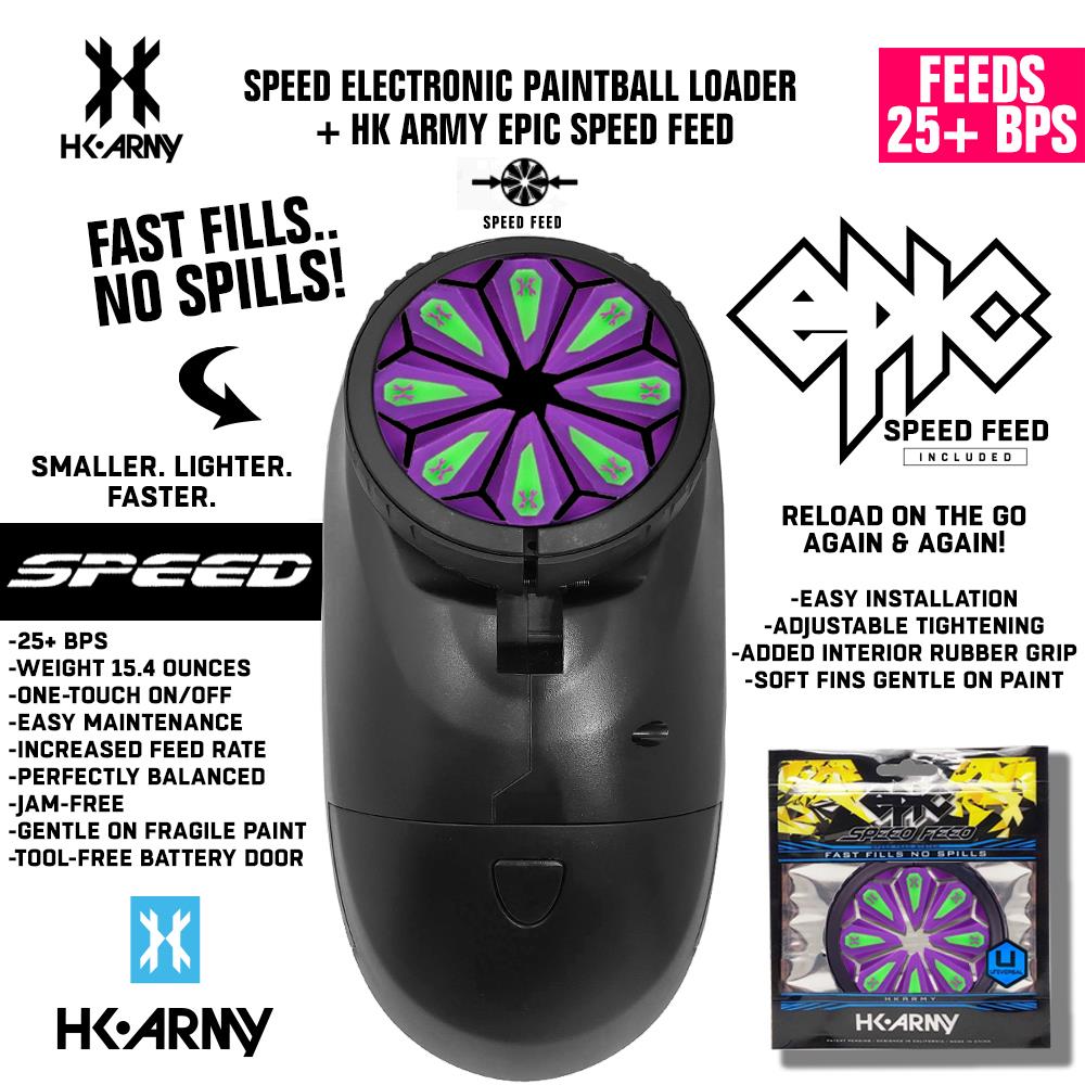 HK Army Speed Electronic Paintball Loader with Epic Speed Feed - 25+ BPS