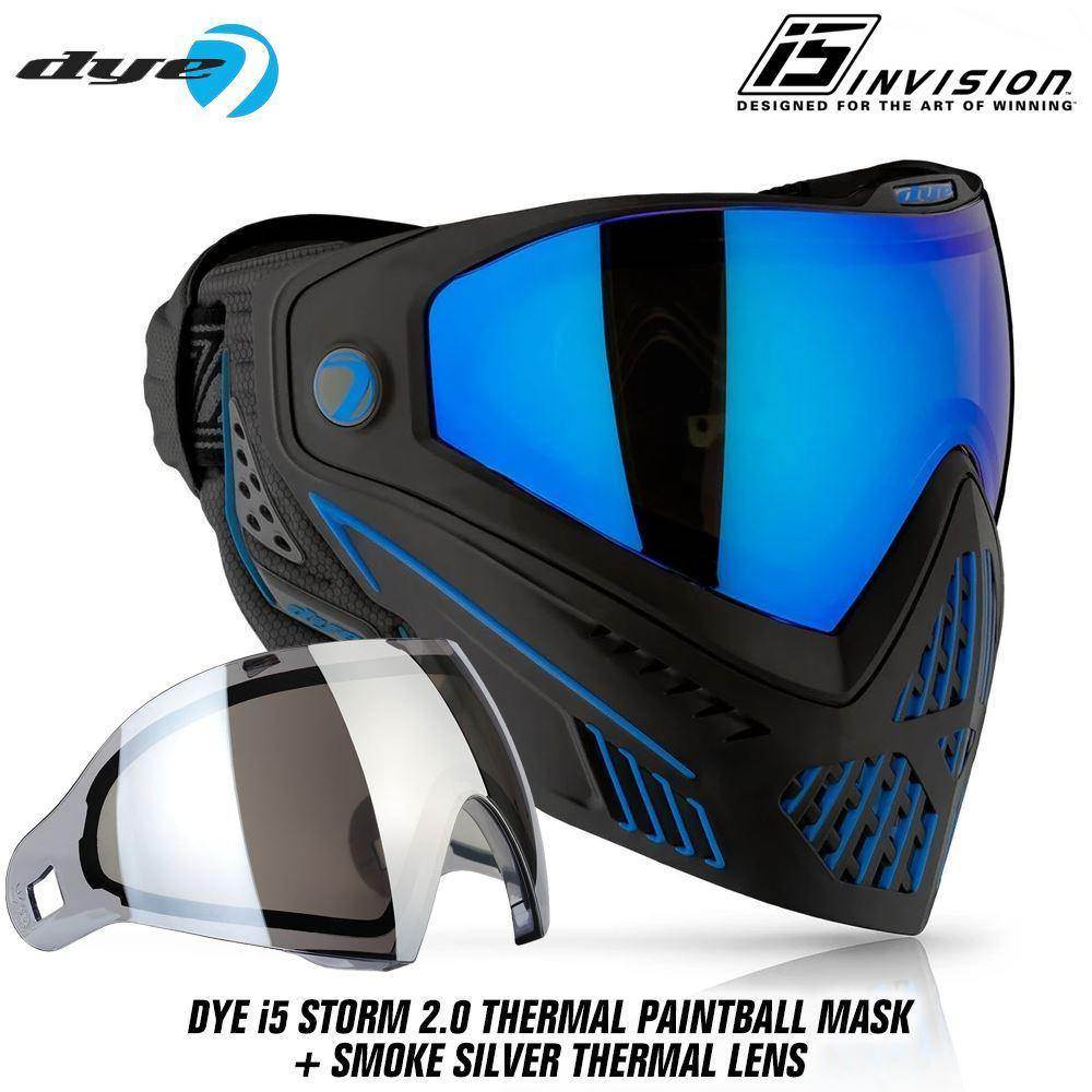 Dye I5 Thermal Paintball Mask Goggles with GSR Pro Strap - Storm 2.0 Black / Blue - PaintballDeals.com
