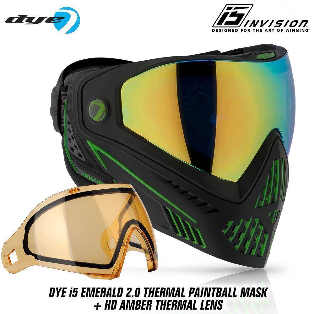 Dye I5 Thermal Paintball Mask Goggles with GSR Pro Strap - Emerald 2.0 Black / Lime - PaintballDeals.com