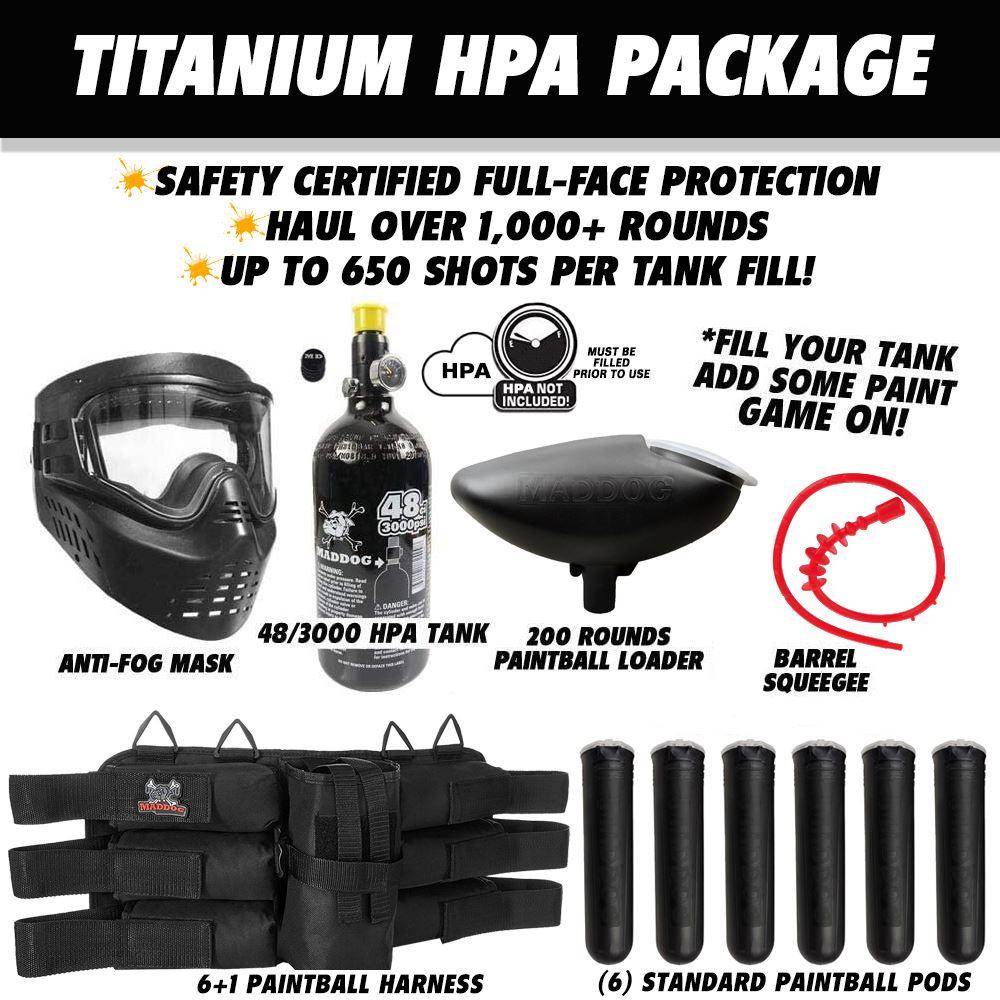 Maddog JT Stealth Semi-Automatic .68 Caliber Titanium Paintball Gun Starter Package - PaintballDeals.com