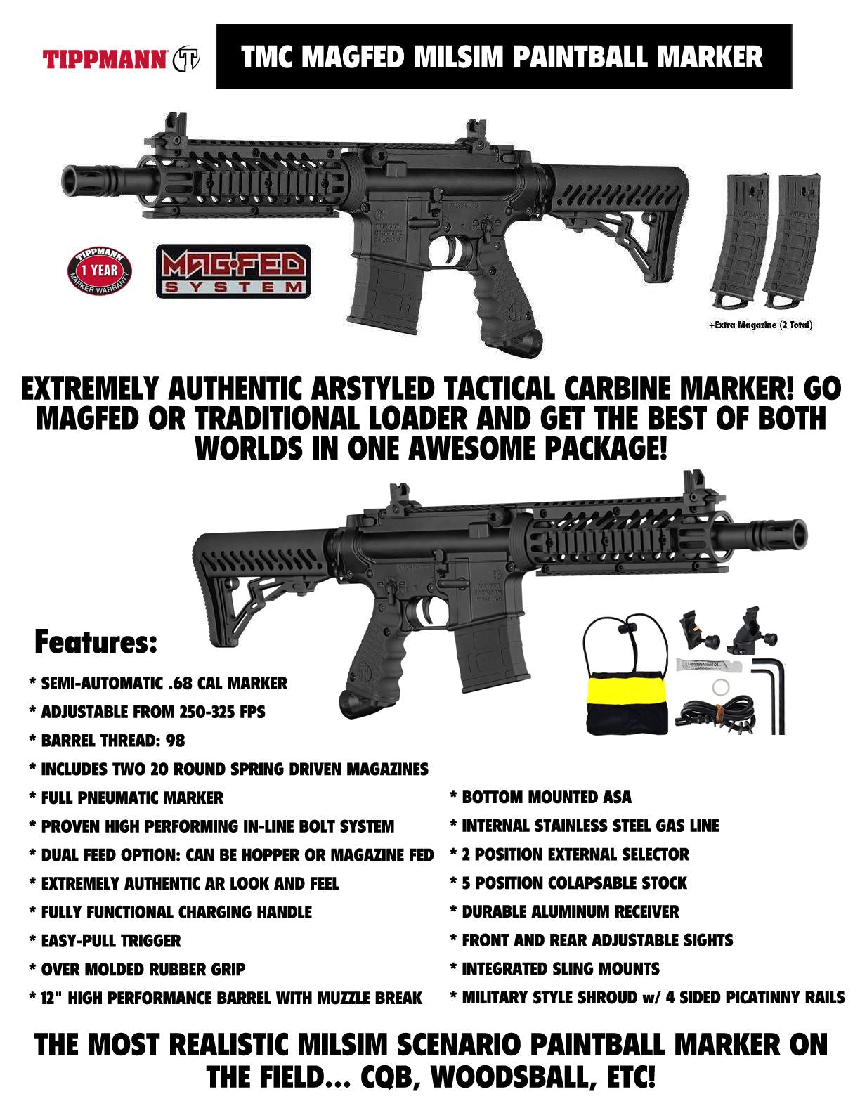 Tippmann TMC MAGFED Starter Protective HPA Paintball Gun Package
