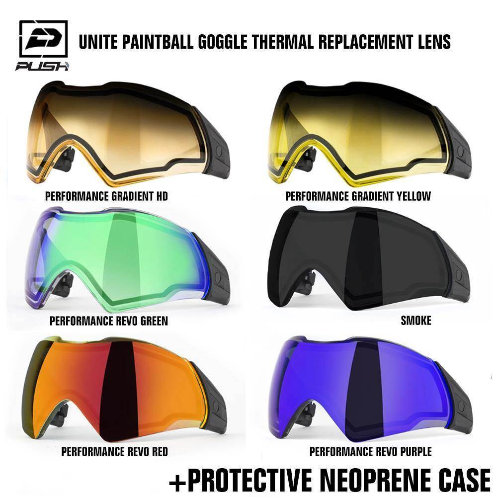 Push Unite Paintball Mask Goggle Thermal Replacement Lens w/ Protective Case - PaintballDeals.com