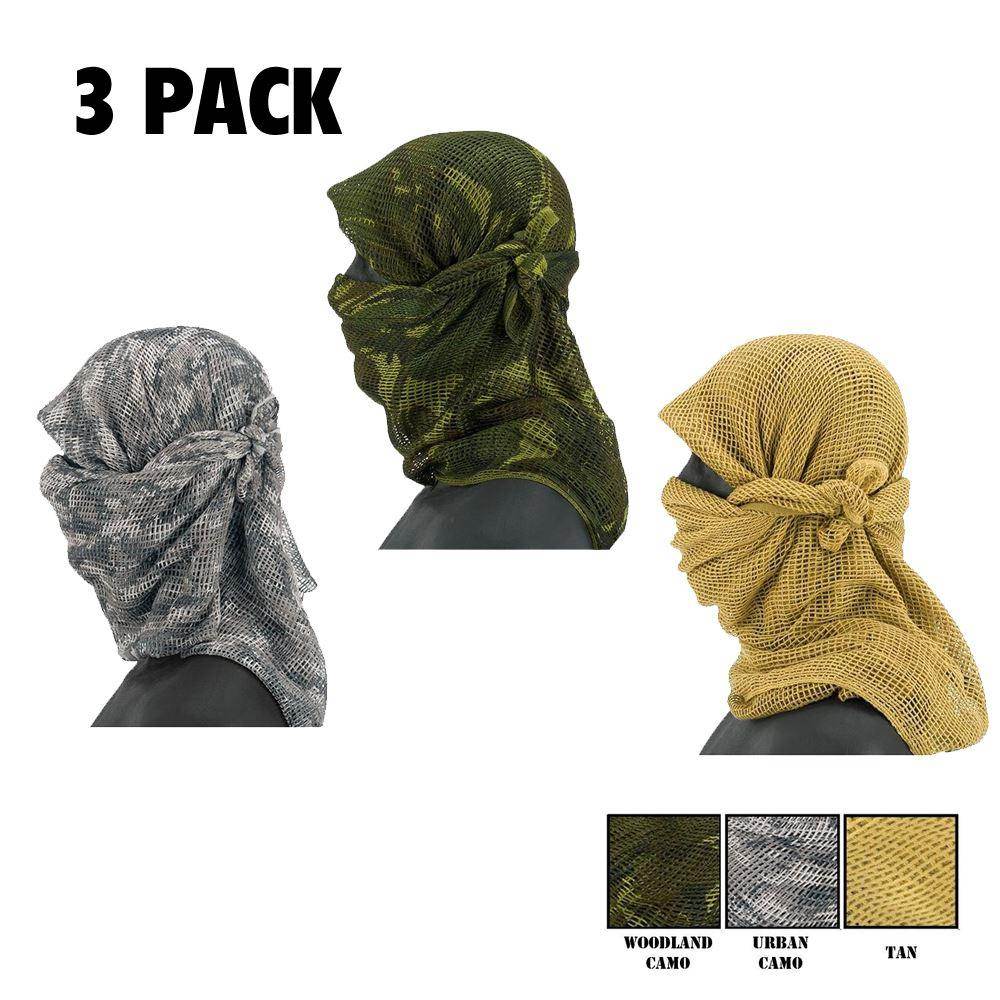 Zephyr Tactical Mesh Sniper Veil Desert Shemagh - Urban -Woodland Camo - Desert Tan - 3 Pack
