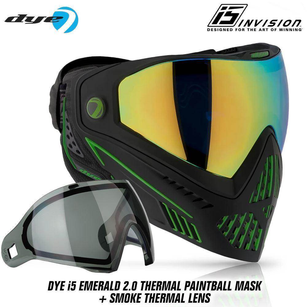 Dye I5 Thermal Paintball Mask Goggles with GSR Pro Strap - Emerald 2.0 Black / Lime - PaintballDeals.com