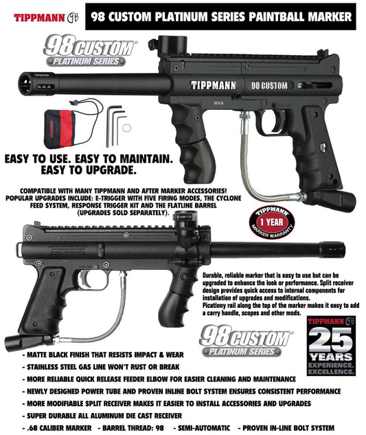 Maddog Tippmann 98 Custom Platinum Series Silver HPA Paintball Gun Marker Starter Package