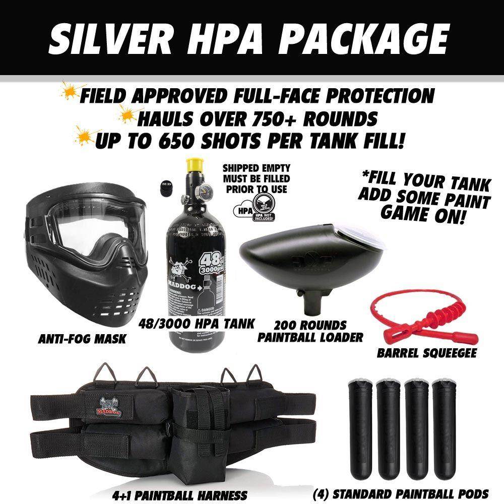 Maddog Azodin Blitz 4 Silver HPA Paintball Gun Marker Starter Package