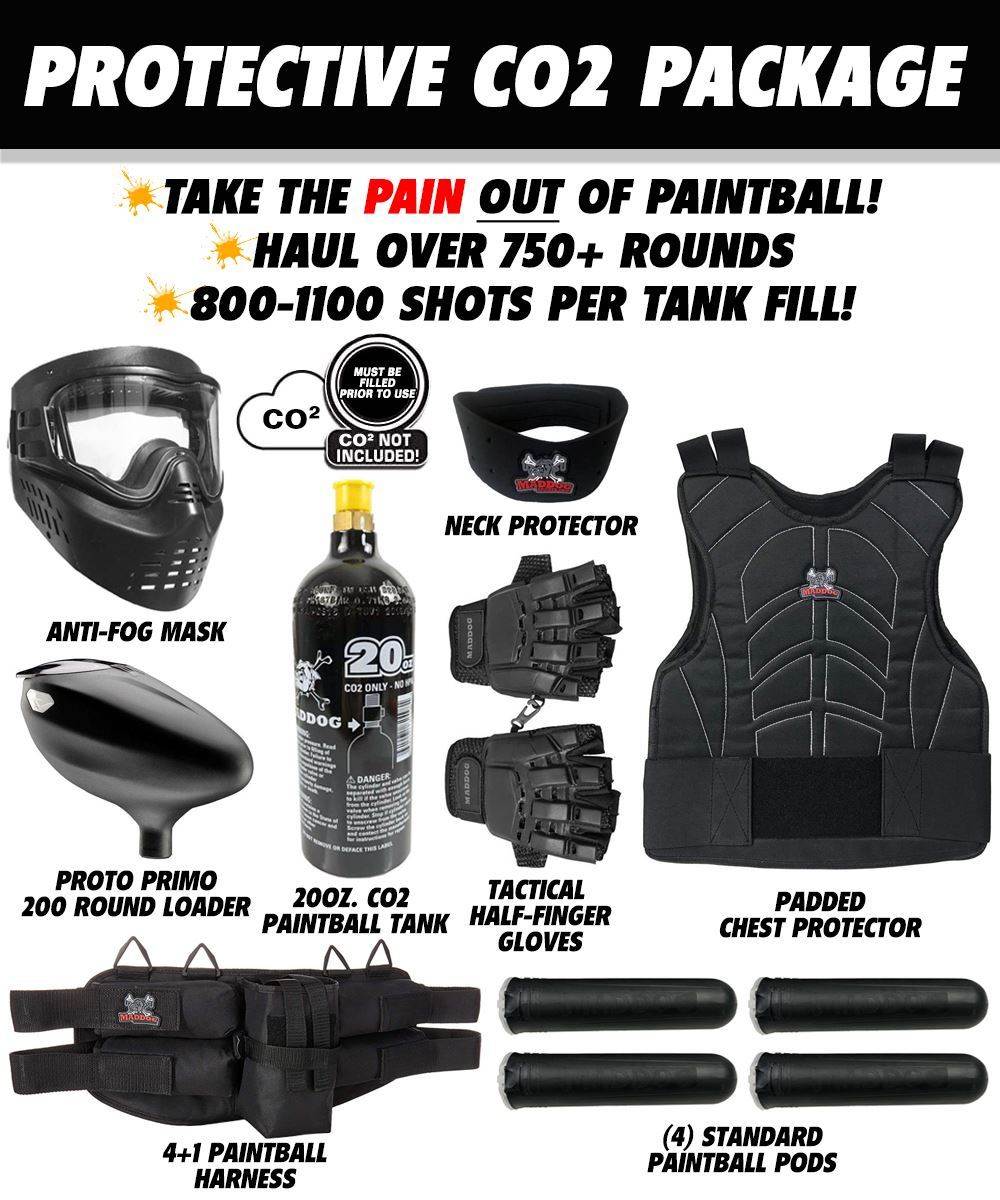 Maddog JT Stealth Semi-Automatic .68 Caliber Protective Paintball Gun Starter Package - PaintballDeals.com