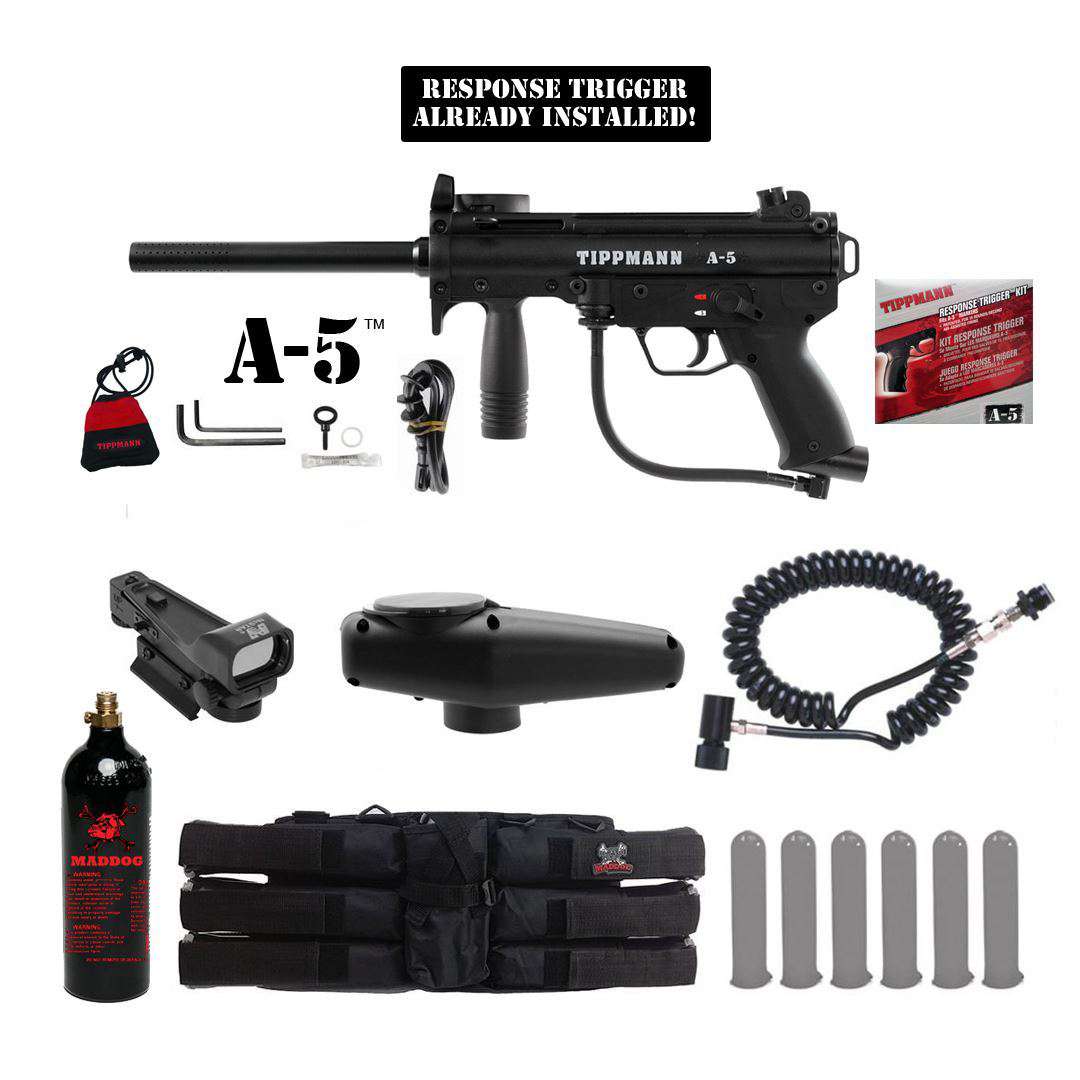 Tippmann A-5 Tactical Red Dot Paintball Gun Package