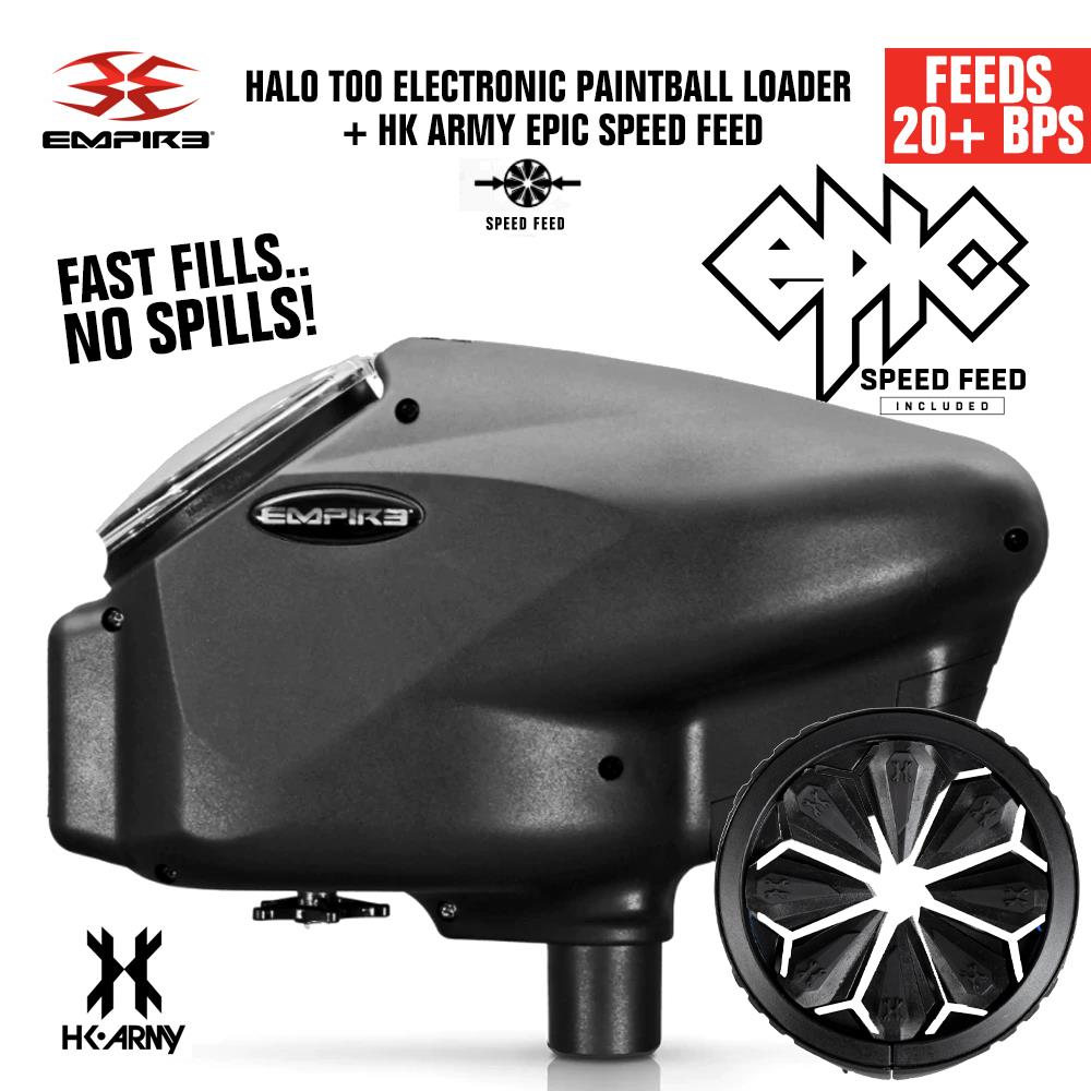 Empire Halo Too Electronic Paintball Loader with HK Army Epic Speed Feed - 20+ BPS