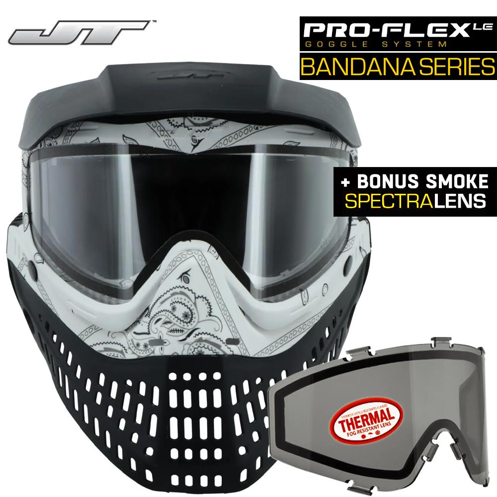 JT Proflex Paintball Mask Goggle w/ Clear Thermal Lens - USA Bandana Red,  White & Blue