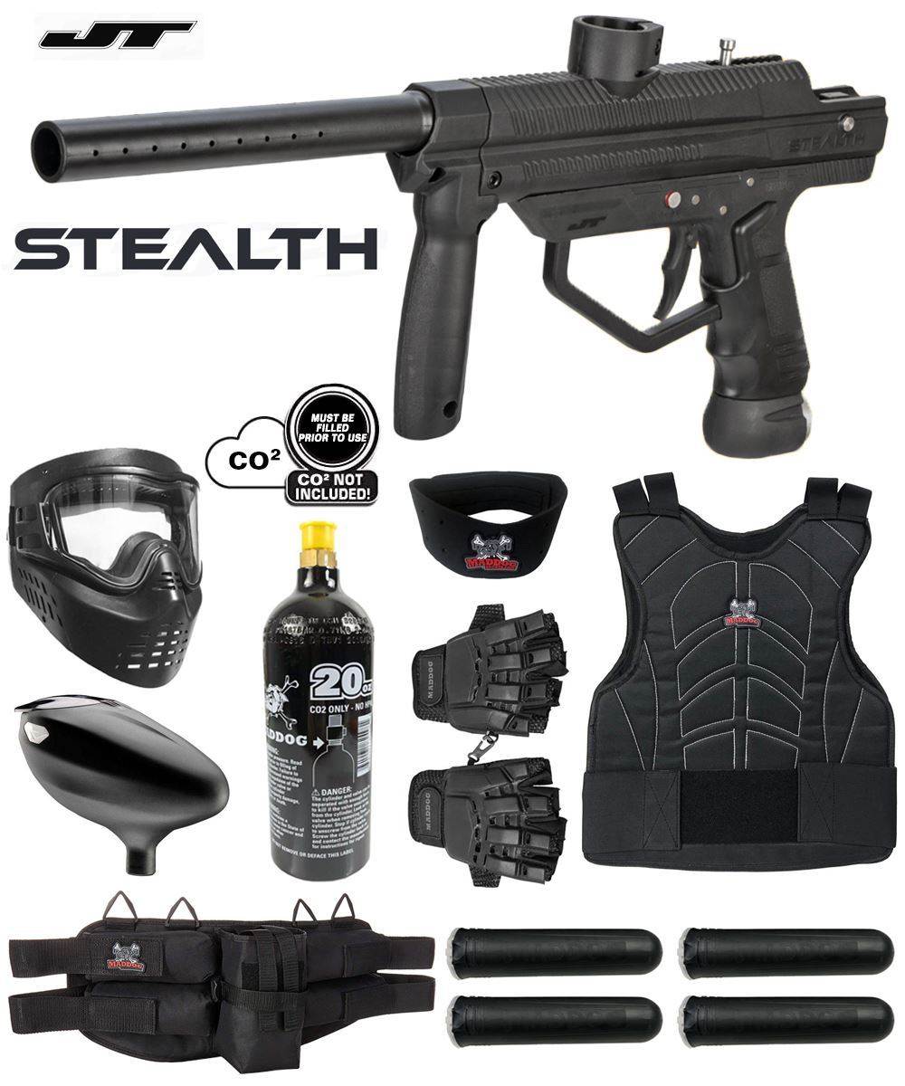 Maddog JT Stealth Semi-Automatic .68 Caliber Protective Paintball Gun Starter Package - PaintballDeals.com