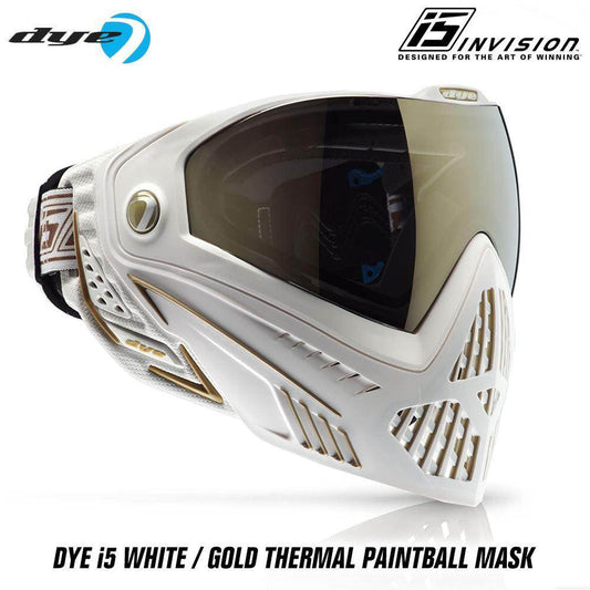 Dye I5 Thermal Paintball Mask Goggles with GSR Pro Strap - White / Gold - PaintballDeals.com