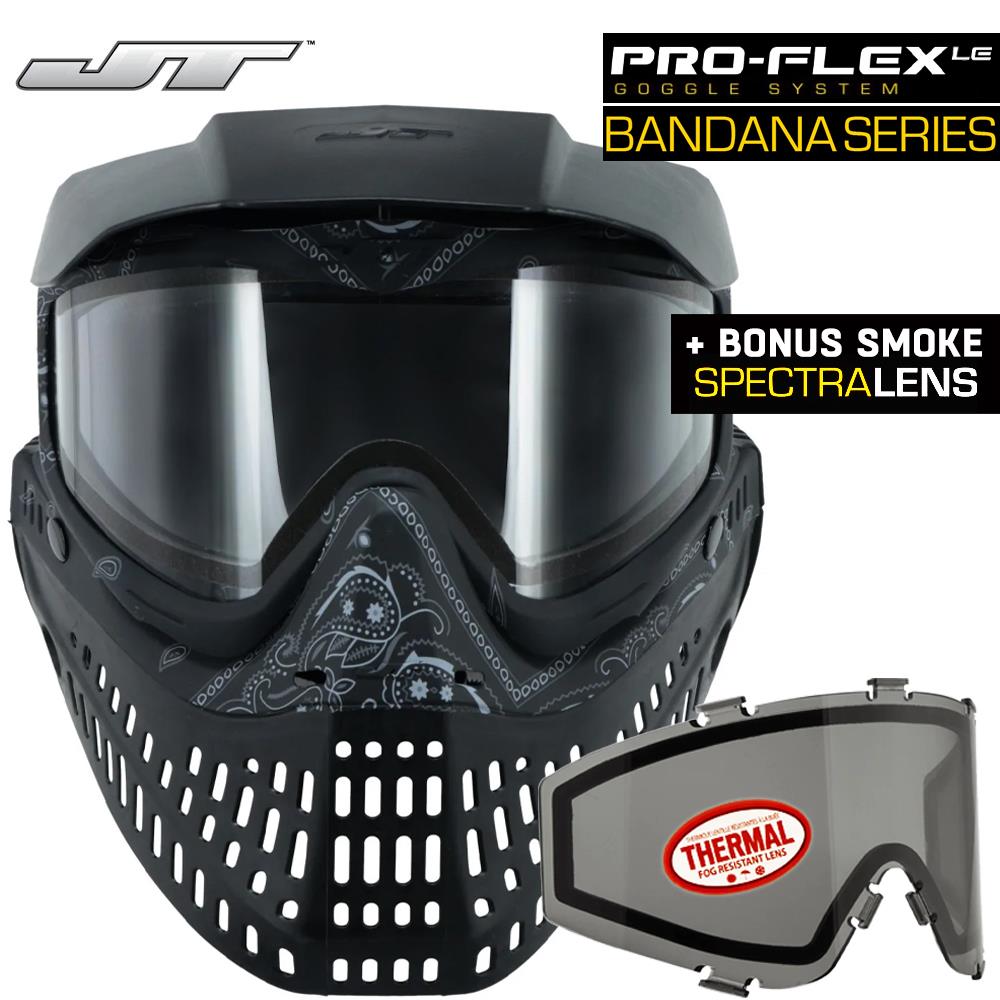 JT Proflex Thermal Anti-Fog Paintball Mask Goggles - LE Bandana Series w/ Clear & Smoke Lenses
