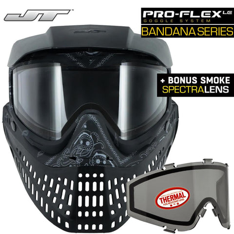 JT Proflex Thermal Anti-Fog Paintball Mask Goggles - LE Bandana Black w/ Clear & Smoke Lenses