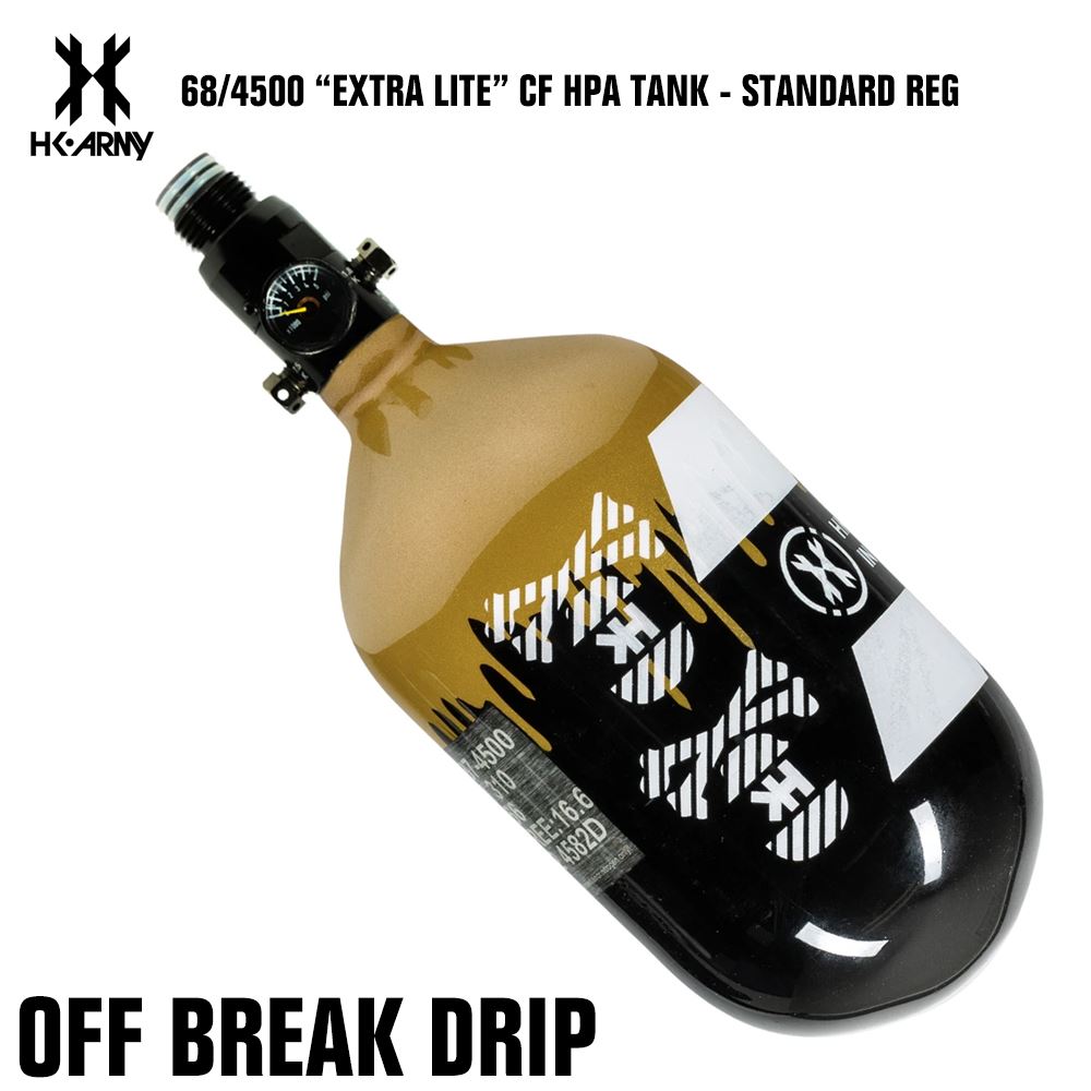 HK Army 68/4500 "Extra Lite" Compressed Air HPA Paintball Tank with Standard Reg - Off Break Drip